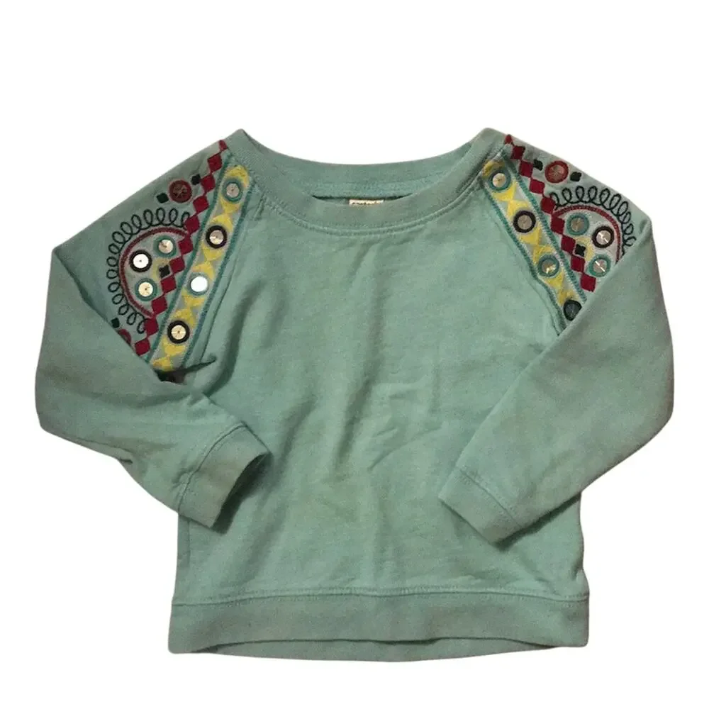 ❤️ 3/$25 Carter’s Teal Embroidered Embellished Boho Sweatshirt | 2T